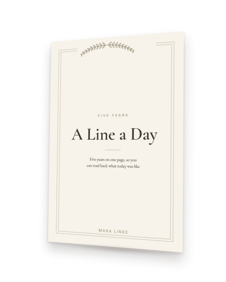 A Line a Day by Mara Linde, shown as a paperback standing at an angle