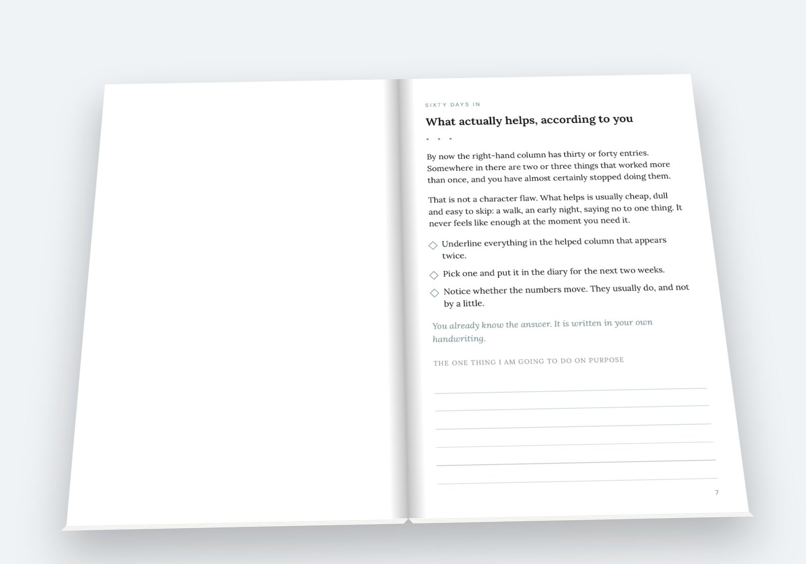 The Stress Log lying open on a table, showing a spread of the pages you fill in