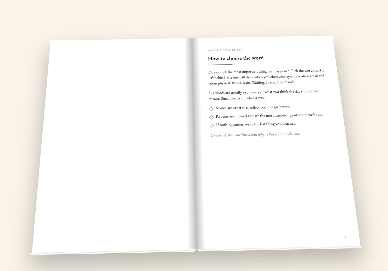 The Word of the Day lying open on a table, showing a spread of the pages you fill in